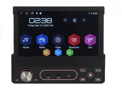 Navigatie Auto Multimedia cu GPS 1DIN cu ecran retractabil, 7 inch, Android 10, 2GB RAM + 16 GB ROM, Internet, 4G, Aplicatii, Waze, Wi-Fi, USB, Blueto foto