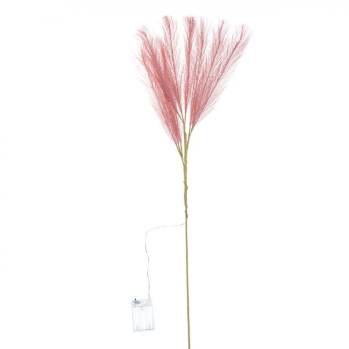 Creangă Decorativă, Pampas, 9 Ramuri Mici, 27 Becurii LED, 90cm, Roz, Becurii Alb Cald, Funcționare pe Baterii