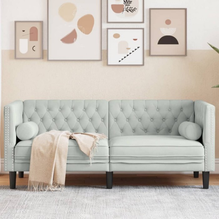 vidaXL Canapea Chesterfield cu pernuțe/2 locuri, gri deschis, catifea 372683