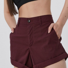 Superdry Pantaloni scurți femei, culoarea bordo, material neted, medium waist