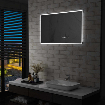 Oglinda cu LED de baie cu senzor tactil si afisaj ora 100x60 cm GartenMobel Dekor foto