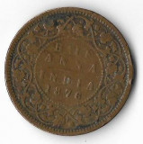 Moneda half anna 1876 - India, cotatii ridicate!!!, Asia, Cupru (arama)