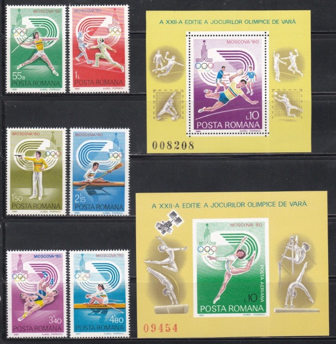 Romania LP 1011,1012,1013 - Jocurile Olimpice - Moscova, Serie + Colita DT + Colita NDT, MNH