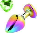 Dop Anal Rainbow Buttplug Large, Heart Shape, Piatra Verde Deschis, Guilty Toys