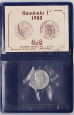 BELGIA MONEDA COMEMORATIVA ARGINT 1980 BAUDOUIN 1ER CU CERTIFICAT UNC