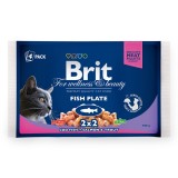Hrana umeda pentru pisici, Brit, adult, cod si somon + pastrav, 4 x 100g