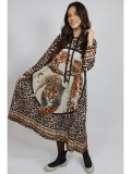 Cumpara ieftin ROCHIE MAXI CU MANECA LUNGA ASIMETRICA LEOPARD PRINT TIVOLI TALIE UNICA Multicolora