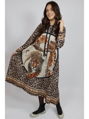 ROCHIE MAXI CU MANECA LUNGA ASIMETRICA LEOPARD PRINT TIVOLI TALIE UNICA Multicolora foto
