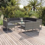 vidaXL Set mobilier de grădină cu perne, 12 piese, gri, poliratan 3094482