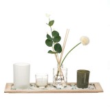Set decorativ format din vas, suport pentru lumanari si betisoare parfumate, Bej
