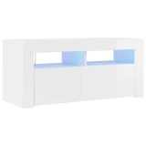 Cumpara ieftin Comoda TV cu lumini LED, alb extralucios, 90x35x40 cm