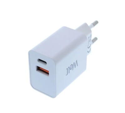 Incarcator retea Well 1x USB-A QC3.0 1x USB-C PD 30W alb PSUP-USB-WPQ3001WE-WL foto