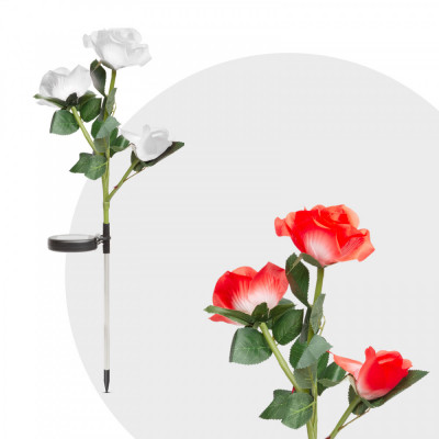 Lampă solară -model trandafir - roșu - alb, LED RGB - 70 cm - 2 buc, /pachet foto