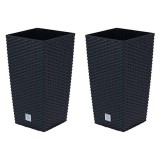 Set 2 ghivece de flori, Rato, imitatie ratan, inalte, 22.5x22.5x42 cm, negru, Prosperplast GartenVIP DiyLine