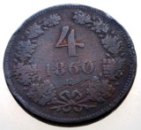 7.147 AUSTRIA 4 KREUZER 1860 E, Europa, Cupru (arama)