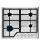 Plita incorporabila Electrolux KGS6426SX, Gaz, 4 arzatoare, Inox, 59.5cm, Suporti fonta, Siguranta