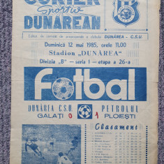 Program meci fotbal Dunarea CSU Galati-Petrolul Ploiesti 12 mai 1985, stare buna