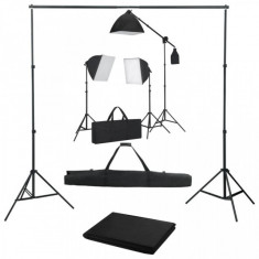 Kit studio foto cu lumini softbox ?i fundal foto