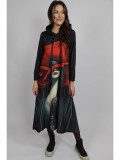 Rochie Maxi Kenzo Asimetrica, Maneca Lunga, Talie Unica S-L, Multicolor, Imprimeu Artistic, Poliester/Elastan, Rochie Toamna