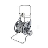 Furtun de gradina cu carucior, 45m, gri, cadru mobil cu roti