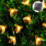Lumini de gradina cu incarcare solara, model albinute, rezistent la apa, lungime 5m, 20 LED-uri, lumina calda, negru