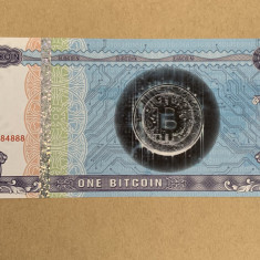 Bancnota 1 Bitcoin de colectie cu elemente UV siguranta