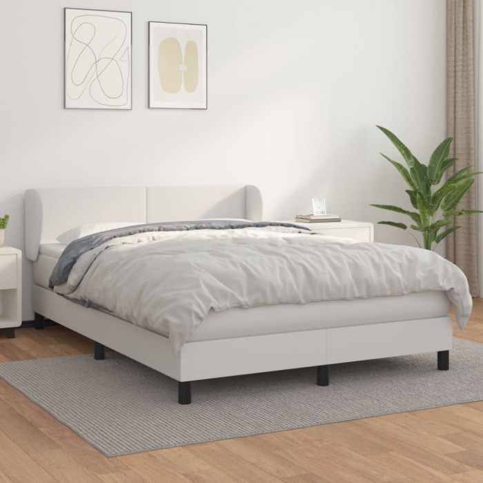 vidaXL Pat box spring cu saltea, alb, 140x200 cm, piele ecologică 3127194