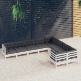 VidaXL Set mobilier de grădină cu perne, 9 piese, alb, lemn de pin