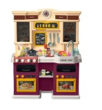 Cumpara ieftin Bucatarie pentru copii WePro Store, lumini si sunete reale, functie de apa curgatoare si abur, 73 accesorii de gatit, Violet, 3 ani +