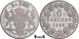 1842, 6 Kreuzer - Leopold I | Marele Ducat de Baden | KM 210, Europa, Argint