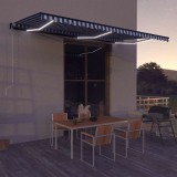 vidaXL Copertină cu senzor v&acirc;nt &amp; LED, albastru &amp; alb, 600x300 cm