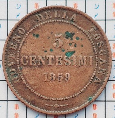 Italia Toscana 5 centesimi 1859 - Vittorio Emanuele II (Tuscany) - km 6 - A030 foto