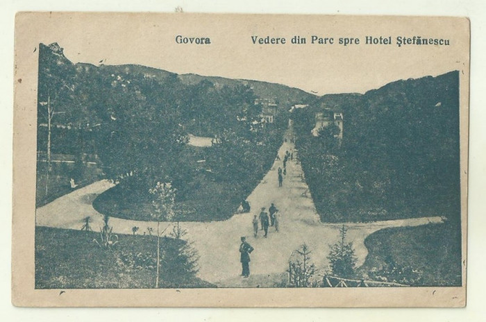 cp Govora : Vedere din Parc spre Hotel Stefanescu - circulata anii 1920, timbre