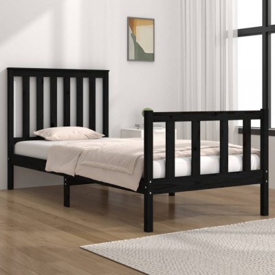 vidaXL Cadru de pat mic single, negru, 75x190 cm, lemn masiv de pin 3103872 foto