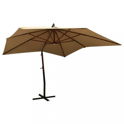 Umbrelă de soare suspendată st&amp;acirc;lp din lemn 300 cm gri taupe foto