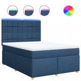 Cumpara ieftin Pat box spring cu saltea, albastru, 140x200 cm, textil