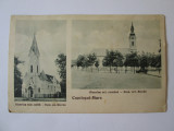 Carte poștala Comloșul-Mare(Timiș):Bisericile Ortodoxă și Romano-Catolică 1927