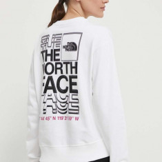 The North Face hanorac de bumbac femei, culoarea alb, cu imprimeu, NF0A87EFFN41