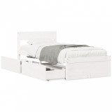 Cadru de pat cu sertare, alb, 90x190 cm, lemn masiv de pin GartenMobel Dekor, vidaXL
