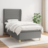 vidaXL Pat box spring cu saltea, gri &icirc;nchis, 100x200 cm, textil