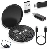 Cablu de incarcare si date 5in1, PRESTIGE CHARGE&reg;, cablu USB-C la USB-C SuperFastCharge 60W, adaptor USB, microUSB, Lightning, universal, 10cm, negru