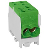 Clema de distributie - derivatie verde Cu - Al pe sina DIN 1 pol 2 intrari (35+25mm2) si 2 iesiri (35+25mm2), Pollmann