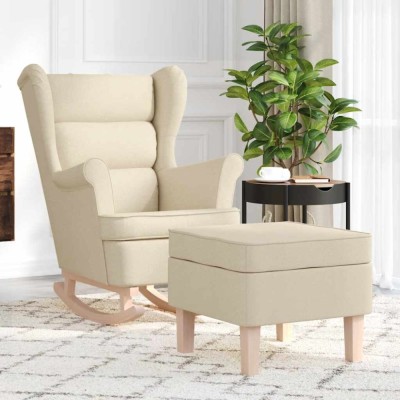Scaun balansoar cu taburet, crem, material textil foto
