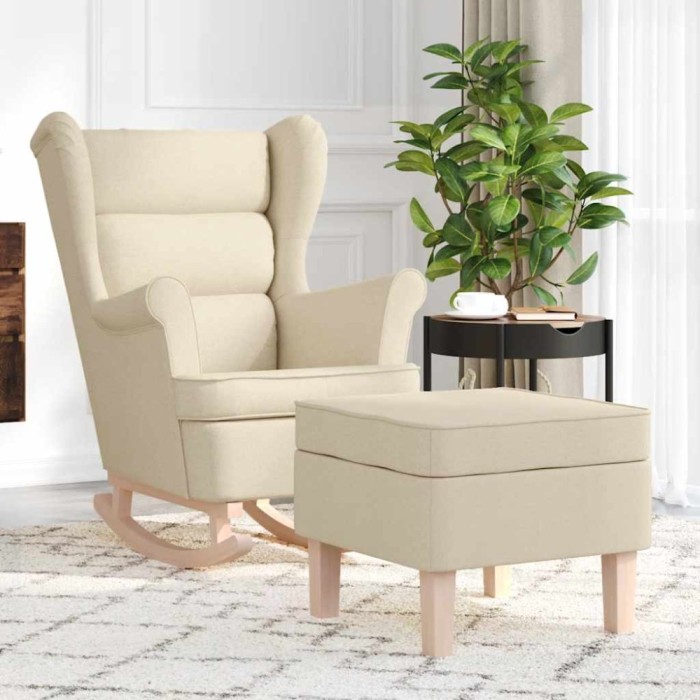 Scaun balansoar cu taburet, crem, material textil