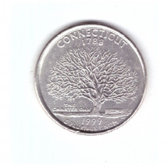 Moneda SUA 25 centi/quarter dollar 1999 P, Connecticut 1788, stare foarte buna