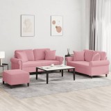 vidaXL Set canapea cu perne, 3 piese, roz, catifea
