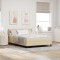 Pat cu arcuri vidaXL cu saltea crem 140x190 cm din material textil, Tablie design linii vidaXL crem 140 cm din material textil