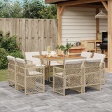 vidaXL Set de masă pentru grădină, 9 piese, cu perne, bej, poliratan 3210844