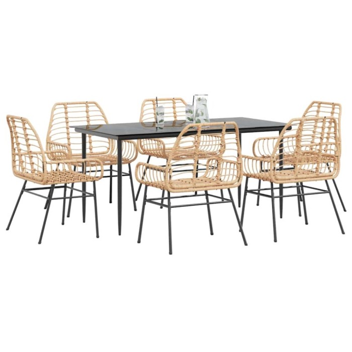 Gossi set de sufragerie de gradina 7 piese sticla maro din poli ratan