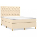 Cumpara ieftin Pat box spring cu saltea, crem, 140x200 cm, textil